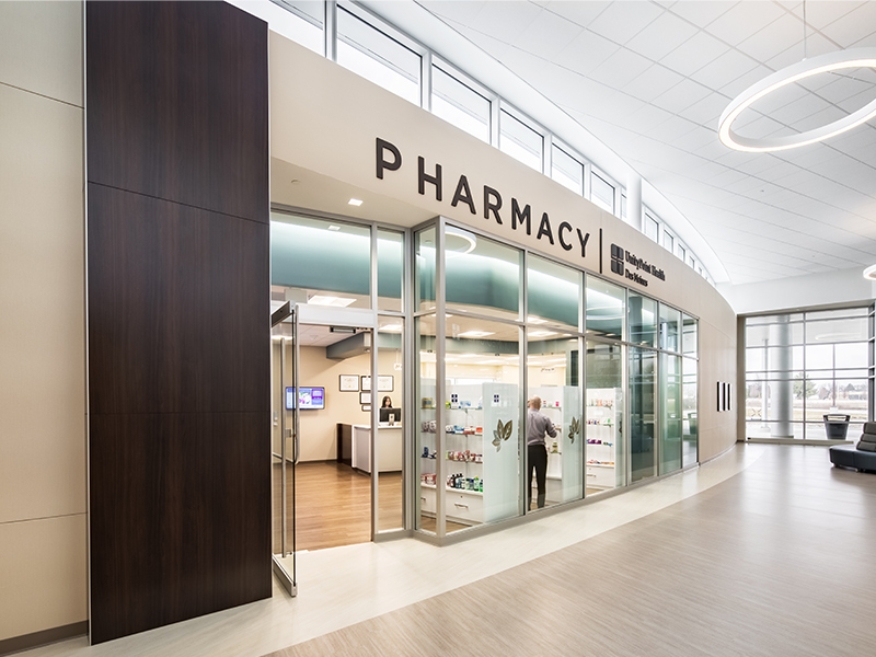 Exterior of a modern pharmacy located in a medical center