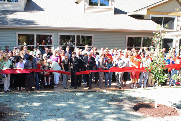 Hubbell team in front of their third Hubbell Extreme Build: “Cabins for Campers” at Easterseals Iowa Camp Sunnyside.