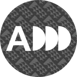 Amplified DSM logo showing the letters ‘ADD’ in bold white type over a dark circular background with a repeated pattern.
