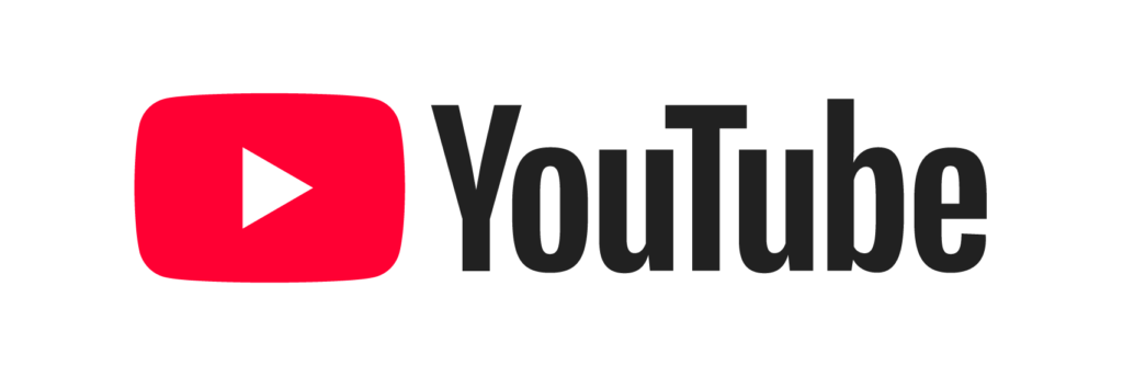 YouTube logo with a red play button icon next to the word ‘YouTube’ in bold black lettering.